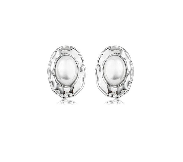 Brinco Orgânico Oval com Gota Central Banhado a Ròdio