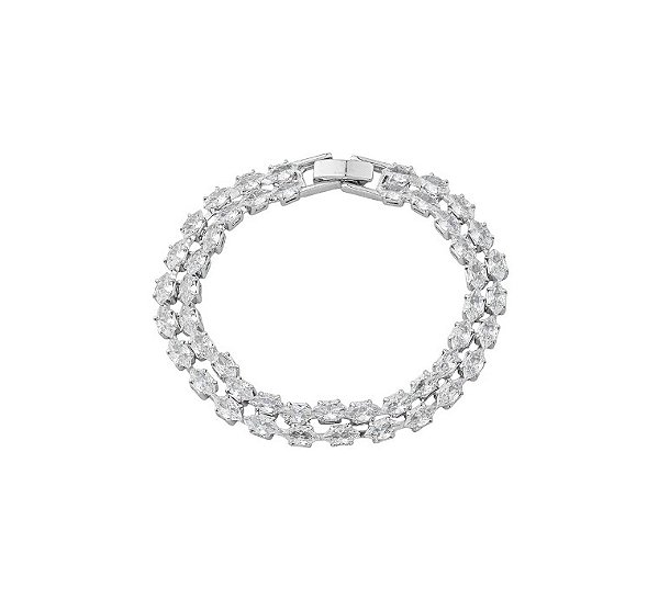 Pulseira Riviera Fileira Dupla Cristal Banhado a Ródio Branco