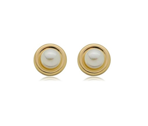 Brinco Redondo com Pérola Banhado a Ouro 18k