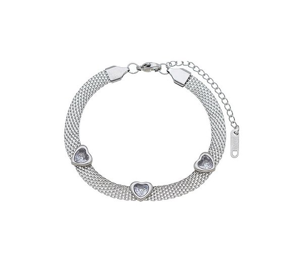 Pulseira de Esteira com Corações em Aço