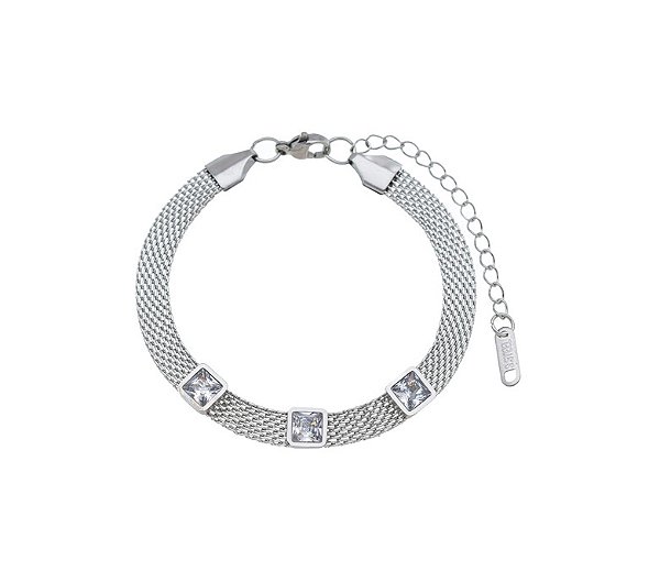 Pulseira de Esteira com Quadrados em Aço
