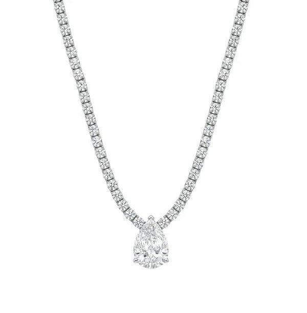 Colar Riviera Maleável com Pingente Gota Cristal Banhado a Ródio Branco