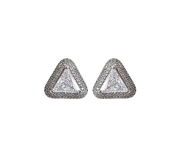 Brinco Triangular com Cristal e Zircônias Banhado a Ródio Branco