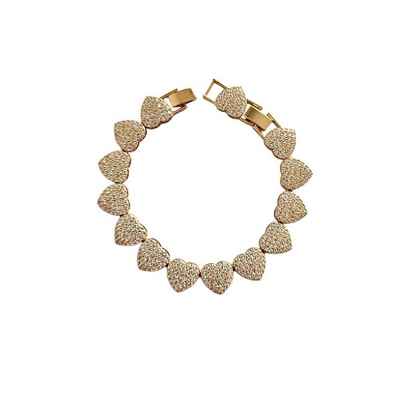 Pulseira Corações Cravejados Banhado a Ouro