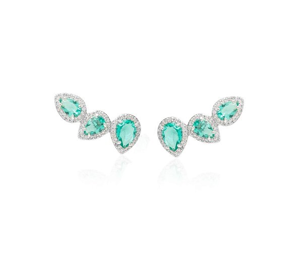 Brinco Ear Cuff Gotas Turmalina Banhado a Ródio Branco