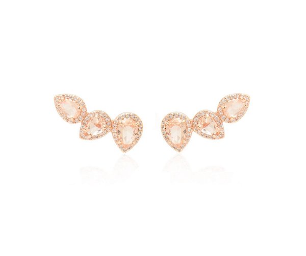 Brinco Ear Cuff Gotas Morganita Banhado a Ouro Rosê