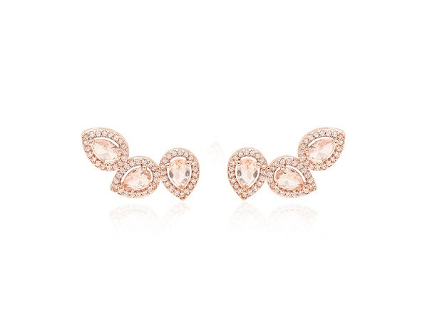Brinco Ear cuff Gota Vazada Morganita Banhado a Ouro Rosê
