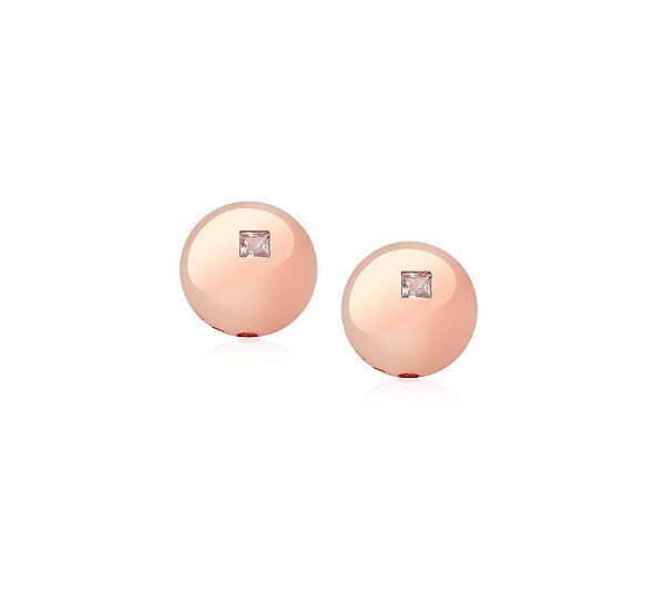 Brinco Meia Esfera com Ponto de Luz Banhado a Ouro Rosê