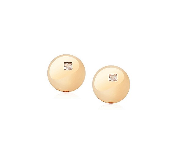 Brinco Meia Esfera com Ponto de Luz Banhado a Ouro