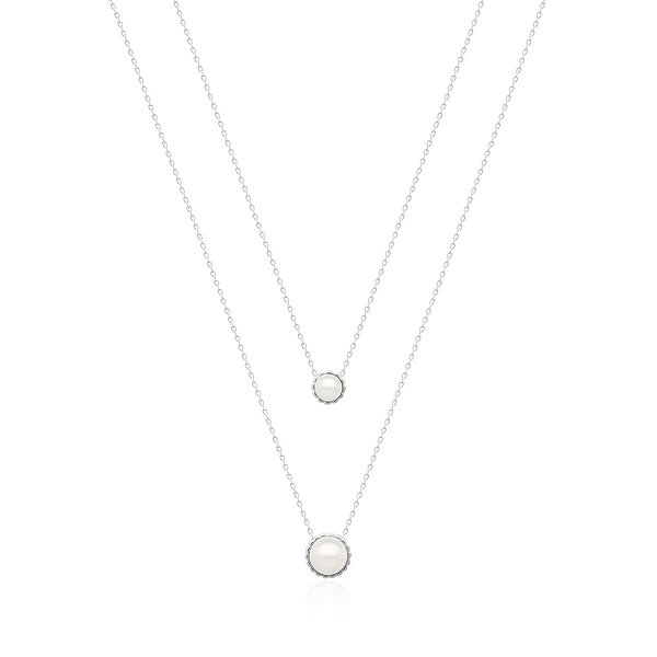Colar Duplo Pérolas Banhado a Ródio Branco