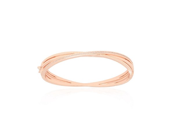 Bracelete Trançado com Fileira Cravejada Banhado a Ouro Rosê