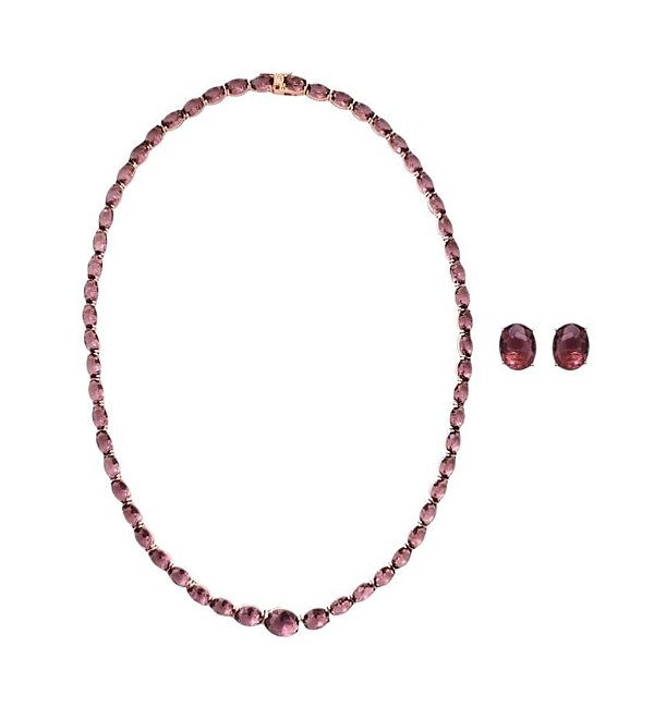 Conjunto em Zircônias Ovais Alexandrita Banhado a Ouro