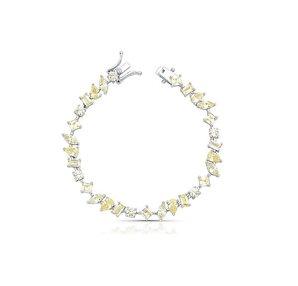 Pulseira Riviera Formas Geométricas Amarelo Banhada a Ródio Branco