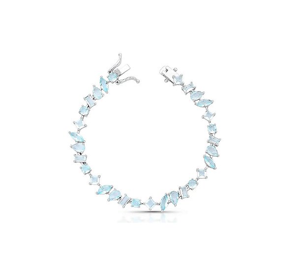 Pulseira Riviera Formas Geométricas Acqua Banhada a Ródio Branco