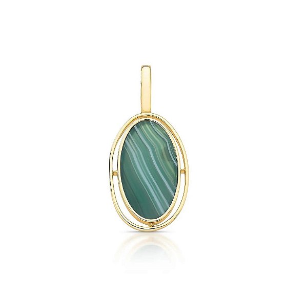 Pingente Avulso Oval em Pedra Natural Ágata Fecho Click Banhado a Ouro