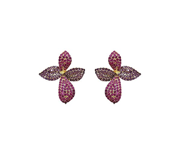 Brinco Flor com Cravação em Tons de Rosa Banhado a Ouro 18k