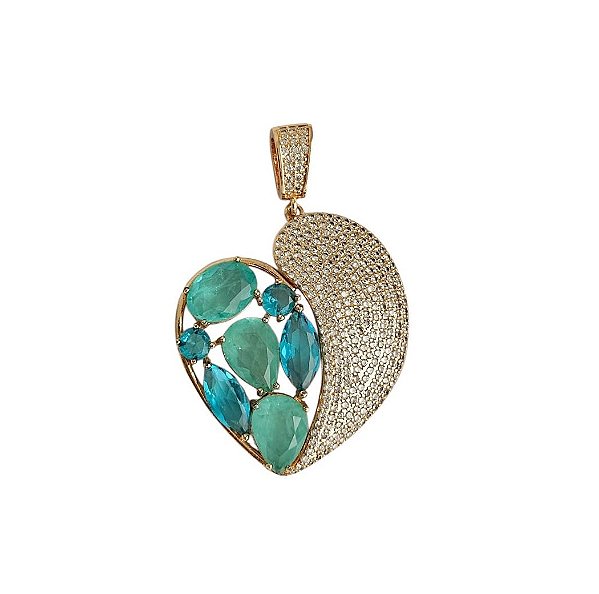 Pingente Avulso Maxi Cravejado em Tons de Verde Fusion Banhado a Ouro