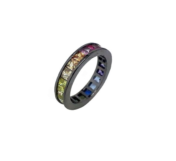 ANEL COM CRAVAÇÃO COLORIDA BANHADO A RÓDIO NEGRO