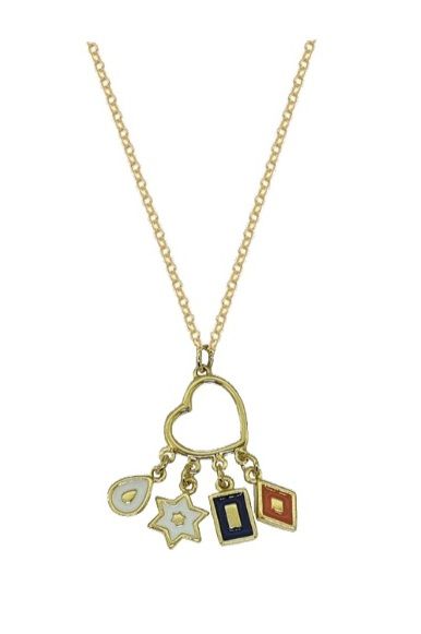 COLAR CORAÇÃO VAZADO COM PINGENTES ESMALTADOS