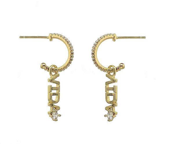 MEIA ARGOLA COM PINGENTE VIDA BANHADA A OURO