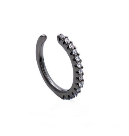PIERCING FINO COM CRAVAÇÃO FRONTAL CRISTAL BANHADO A RÓDIO NEGRO