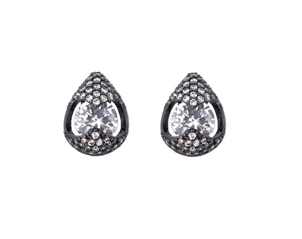 BRINCO GOTA COM ZIRCÔNIA CRISTAL BANHADO A RÓDIO NEGRO