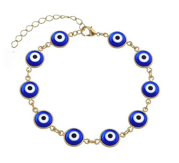 PULSEIRA OLHO GREGO BANHADA A OURO