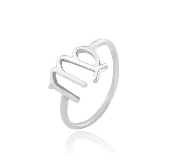 ANEL SIGNO DE VIRGEM BANHADO A RÓDIO BRANCO