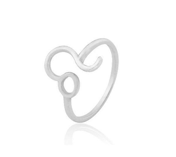 ANEL SIGNO DE LEÃO BANHADO A RÓDIO BRANCO
