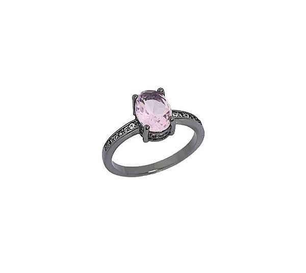 ANEL COM PEDRA OVAL KUNZITA BANHADO A RÓDIO NEGRO