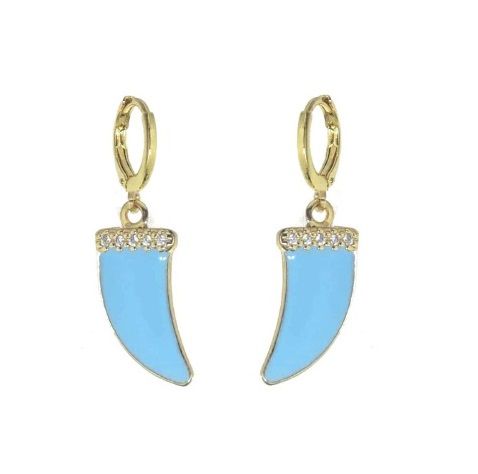 ARGOLA DENTE DE SABRE TURQUESA COM BASE DE MICROZIRCÔNIAS