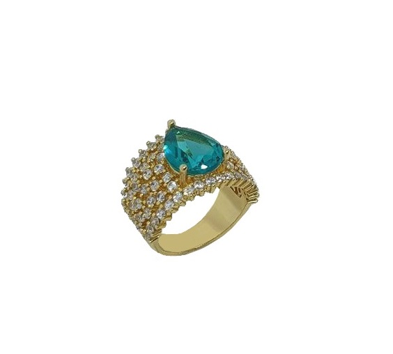 ANEL LUXO COM GOTA TURMALINA BANHADO A OURO