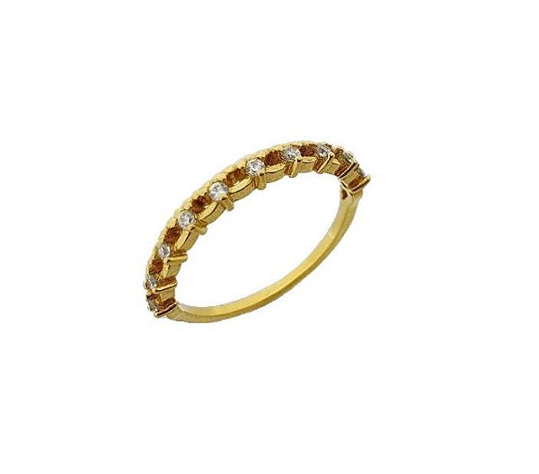 MEIA ALIANÇA PONTOS DE MICROZIRCÔNIAS BANHADO A OURO