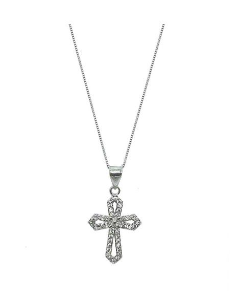 COLAR COM CRUCIFIXO P CRAVEJADO BANHADO A RÓDIO BRANCO