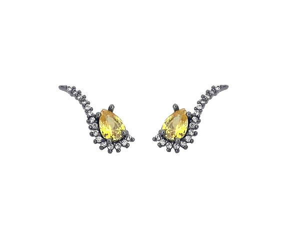 BRINCO  EAR CUFF COM GOTA YELLOW BANHADO A RÓDIO NEGRO