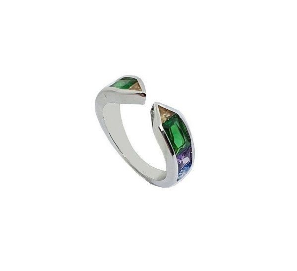 ANEL GRAVATA BAGUETADO BANHADO A RÓDIO BRANCO