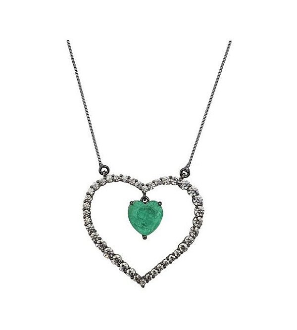 COLAR CORAÇÃO VAZADO COM PINGENTE TURMALINA FUSION BANHADO A RÓDIO NEGRO