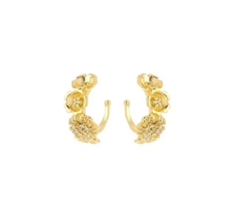 PAR DE PIERCINGS FLORES BANHADO A OURO
