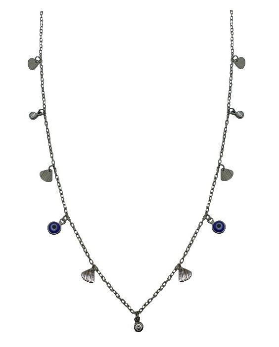 COLAR COM PINGENTES DIVERSOS BANHADO A RÓDIO NEGRO