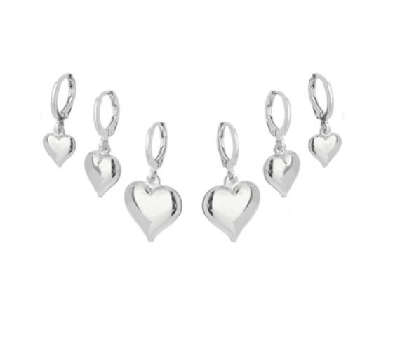 TRIO DE ARGOLAS CORAÇÃO BANHADO A RÓDIO