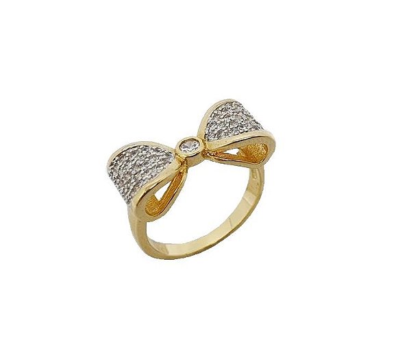 ANEL LAÇO COM CRAVAÇÃO DE MICROZIRCÔNIAS CRISTAIS BANHADO A OURO