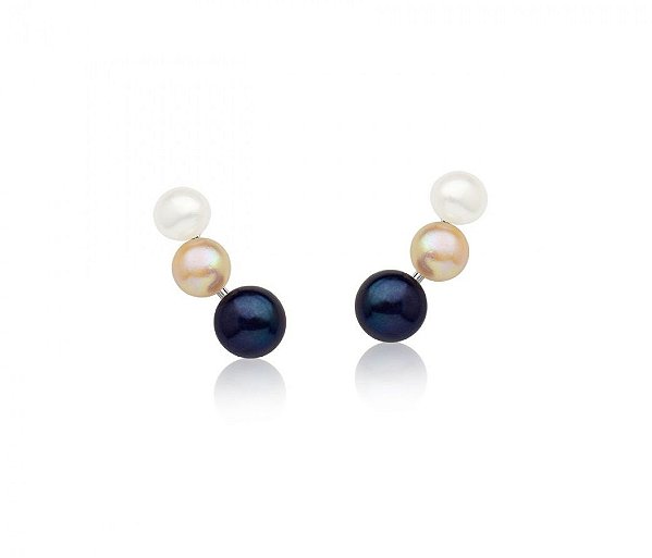 BRINCO EAR CUFF COM PÉROLAS EM TRÊS TONS BANHADO A RÓDIO