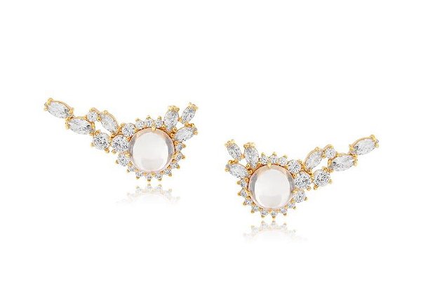 BRINCO EAR CUFF COM ZIRCÔNIAS CRISTAIS E PEDRA CABOCHÃO