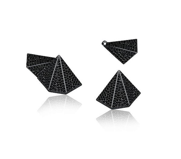 BRINCO EAR JACKET TRIANGULAR CRAVEJADO BANHADO A RÓDIO NEGRO