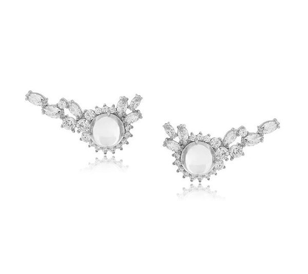 BRINCO EAR CUFF COM ZIRCÔNIAS CRISTAIS E PEDRA CABOCHÃO BANHADO A RÓDIO