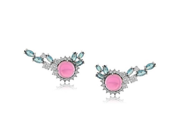 BRINCO EAR CUFF COM ZIRCÔNIAS COLORS E PEDRA CABOCHÃO BANHADO A RÓDIO