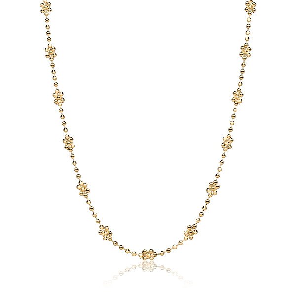 COLAR COM FLORES E BOLINHAS LISAS BANHADO A OURO