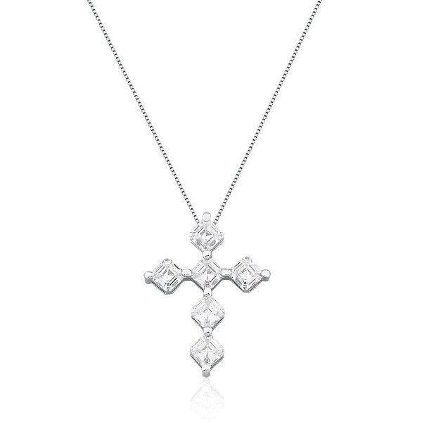 COLAR CRUCIFIXO EM ZIRCÔNIAS CRISTAIS BANHADO A RÓDIO