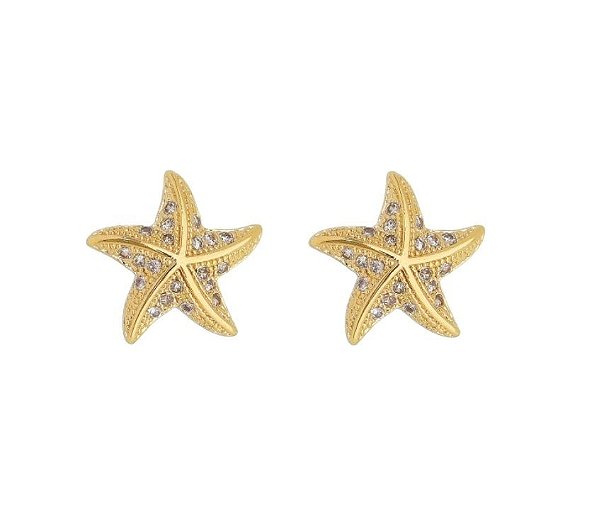 BRINCO ESTRELA COM CRAVAÇÃO DE MICROZIRCÔNIAS BANHADO A OURO