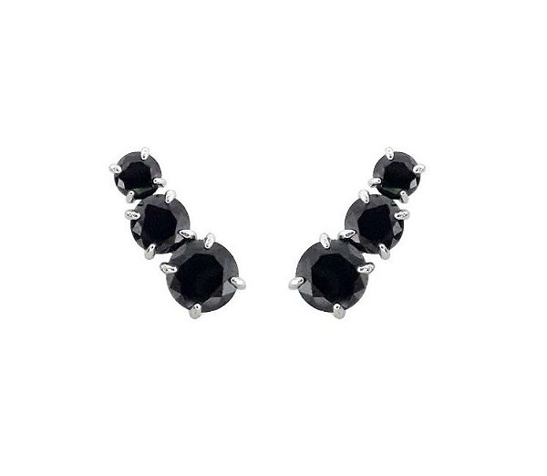 BRINCO EAR CUFF MÉDIO NEGRO BANHADO A RÓDIO BRANCO